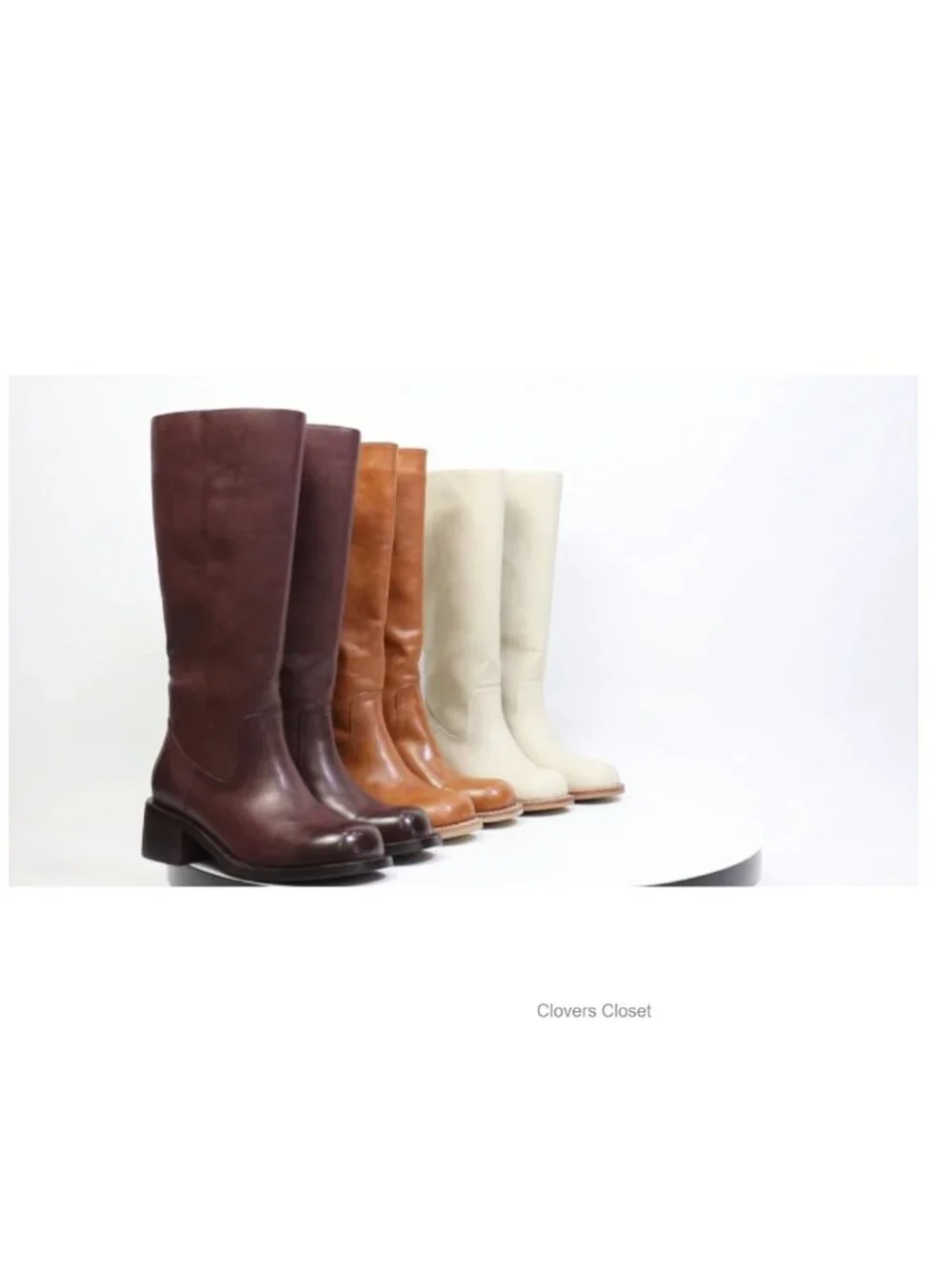 Women's Faux Leather Knee High Square Toe Block Heel Boots Low Heel Pull-On